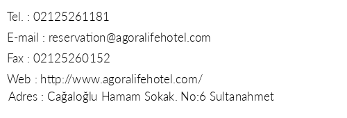 Agora Life Hotel telefon numaralar, faks, e-mail, posta adresi ve iletiim bilgileri